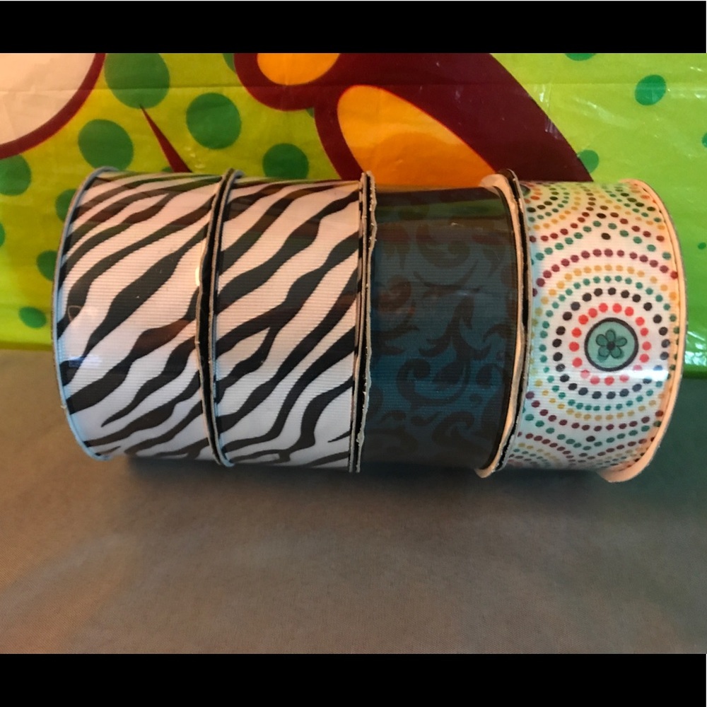 Ribbon Boutique Lot Of 4 1.5” Mixed Zebra Floral